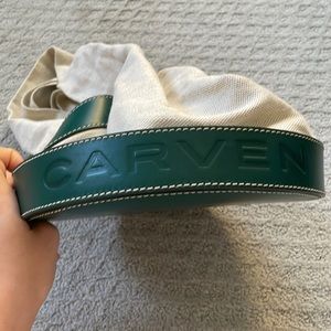 Carven canvas and green leather bucket bag